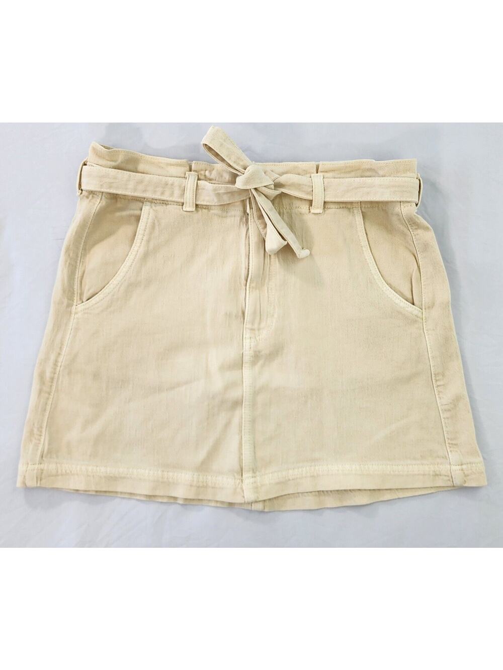 American Eagle Skirt Womens 12 Beige Highest Rise Stretch Belted Denim Casual